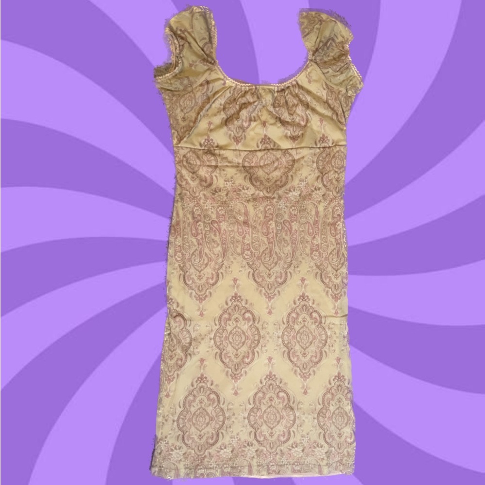 Y2K Mauve Paisley Print Princess Style Midi Dress